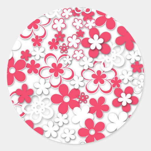 Rode en witte bloemen ronde sticker (Voorkant)