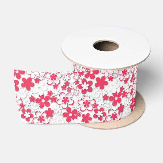 Rode en witte bloemen satijnen lint (Spoel)