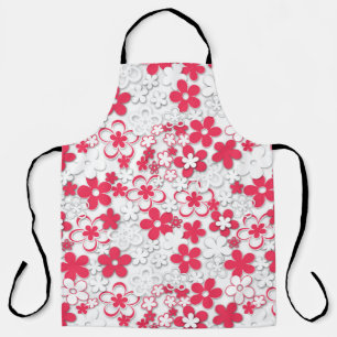 Rode en witte bloemen schort