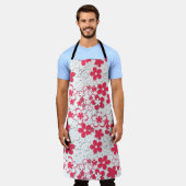 Rode en witte bloemen schort (Gedragen)