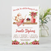 Rode en witte bloemen, Sweet Tea Party Baby shower Kaart (Staand voorkant)