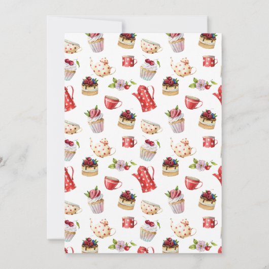 Rode en witte bloemen, Sweet Tea Party Baby shower Kaart (Achterkant)