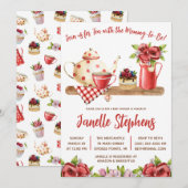 Rode en witte bloemen, Sweet Tea Party Baby shower Kaart (Voorkant / Achterkant)