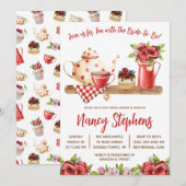 Rode en witte bloemen, Sweet Tea Party Vrijgezelle Kaart (Voorkant / Achterkant)