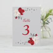 rode en witte bloemen tabelnummer kaart (Staand voorkant)
