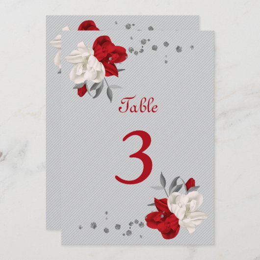 rode en witte bloemen tabelnummer kaart (Voorkant / Achterkant)