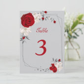 rode en witte bloemen tabelnummer kaart (Staand voorkant)