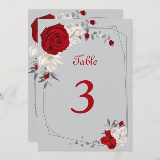 rode en witte bloemen tabelnummer kaart (Voorkant / Achterkant)