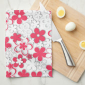 Rode en witte bloemen theedoek (Quarter Fold)