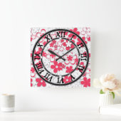 Rode en witte bloemen vierkante klok (Huis)