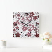 Rode en witte bloemen vierkante klok (Huis)