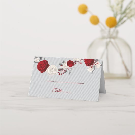 rode en witte bloemen zilverblad grijs plaatskaartje (Voorkant)