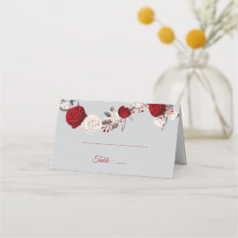 rode en witte bloemen zilverblad grijs plaatskaartje