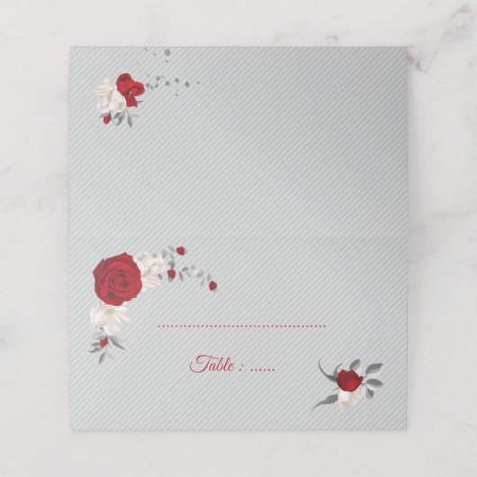 rode en witte bloemen zilverblad grijs plaatskaartje (Buitenkant ongevouwen)