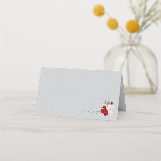 rode en witte bloemen zilverblad grijs plaatskaartje (Achterkant)