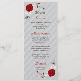 rode en witte bloemen zilverbladeren bruiloft menu