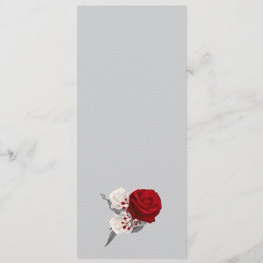 rode en witte bloemen zilverbladeren bruiloft menu (Achterkant)