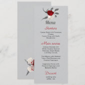 rode en witte bloemen zilverbladeren bruiloft menu (Voorkant / Achterkant)