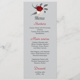 rode en witte bloemen zilverbladeren bruiloft menu