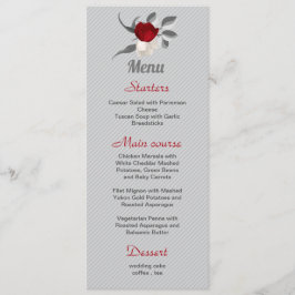 rode en witte bloemen zilveren bladeren bruiloft menu
