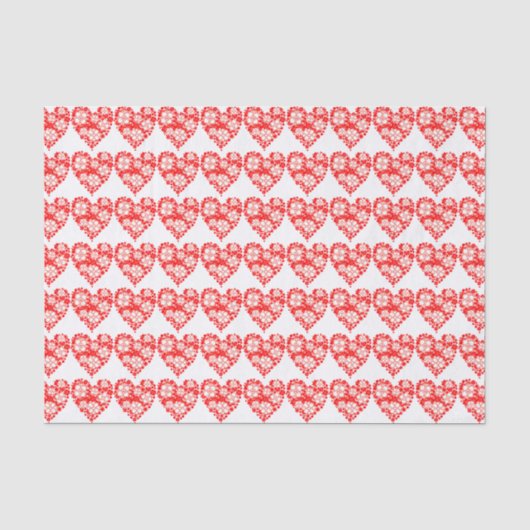 Rode en Witte Bloemhartjes Patroon Tissuepapier (Voorkant)