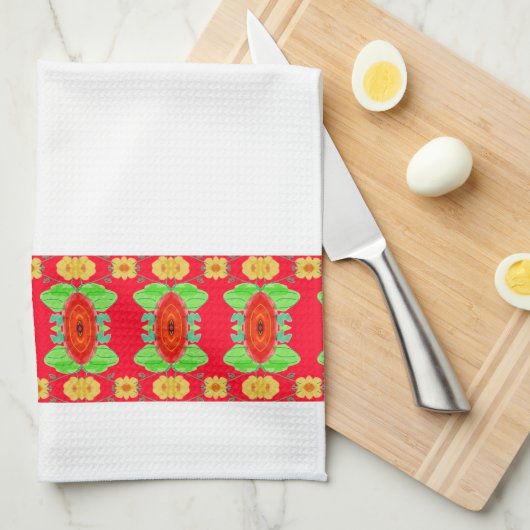 Rode en witte bloemige handdoek (Quarter Fold)