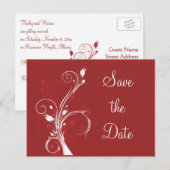 Rode en Witte Bloemige Save the Date-ansichtkaart Aankondigingskaart (Voorkant / Achterkant)