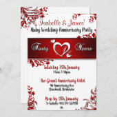 Rode en witte bloemige uitnodigingen voor 40-jarig (Voorkant / Achterkant)