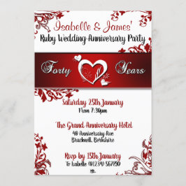 Rode en witte bloemige uitnodigingen voor 40-jarig