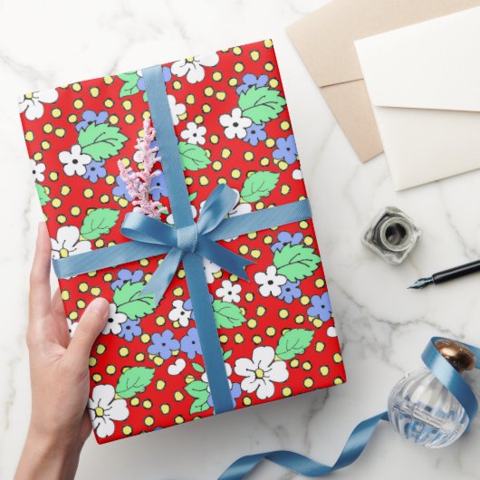 Rode en witte bloesems bloemeninpakpapier cadeaupapier (Geschenken)