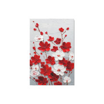 Rode en Witte Bloesems Impasto Wandkunst