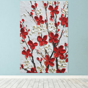 Rode en Witte Bloesems op Neutrale Achtergrond Canvas Afdruk