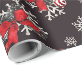 Rode en witte bogen sierplanten Snowflakes op zwar Cadeaupapier (Rol Hoek)