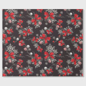 Rode en witte bogen sierplanten Snowflakes op zwar Cadeaupapier (Vlak)