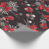Rode en witte bogen sierplanten Snowflakes op zwar Cadeaupapier (Hoek)