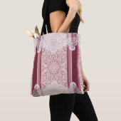 Rode en witte boho paisley print AI-kunst Tote Bag (Dichtbij)