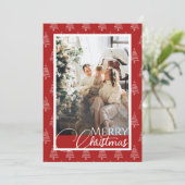 Rode en witte boom patroon foto kerst feestdagenkaart (Staand voorkant)