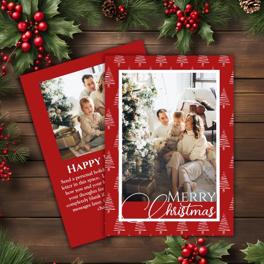 Rode en witte boom patroon foto kerst feestdagenkaart