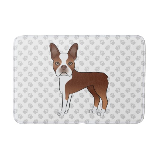 Rode En Witte Boston Terrier Cartoon Hond & Pootaf Badmat (Voorkant)