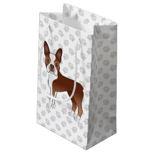 Rode En Witte Boston Terrier Cartoon Hond & Pootaf Klein Cadeauzakje