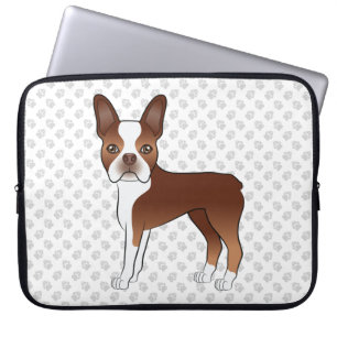Rode En Witte Boston Terrier Cartoon Hond & Pootaf Laptop Sleeve