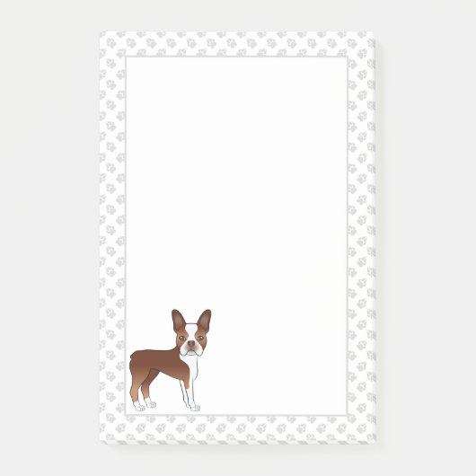 Rode En Witte Boston Terrier Cartoon Hond & Pootaf Post-it® Notes (Voorkant)