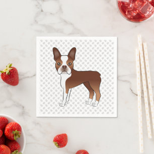 Rode En Witte Boston Terrier Cartoon Hond & Pootaf Servet
