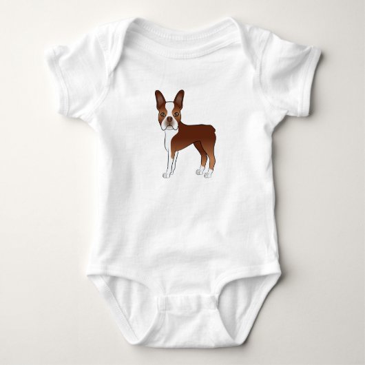 Rode en Witte Boston Terrier Cartoon Hond Tekening Romper (Voorkant)