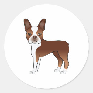 Rode en Witte Boston Terrier Hond Illustratie Ronde Sticker