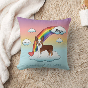 Rode En Witte Boston Terrier Regenboog Herdenking Kussen