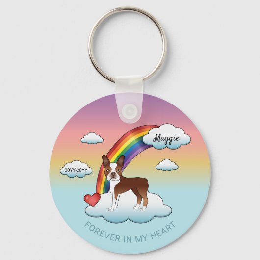Rode En Witte Boston Terrier Regenboog Herdenking Sleutelhanger (Voorkant)