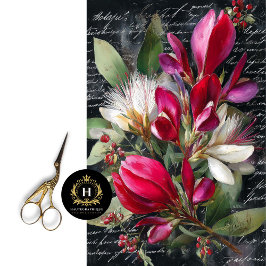 Rode en witte botanische boeket decoupage tissuepapier