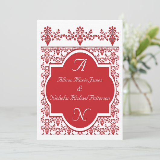 Rode en Witte bruiloft Kaart (Staand voorkant)