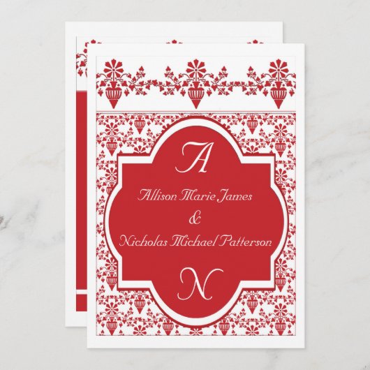 Rode en Witte bruiloft Kaart (Voorkant / Achterkant)